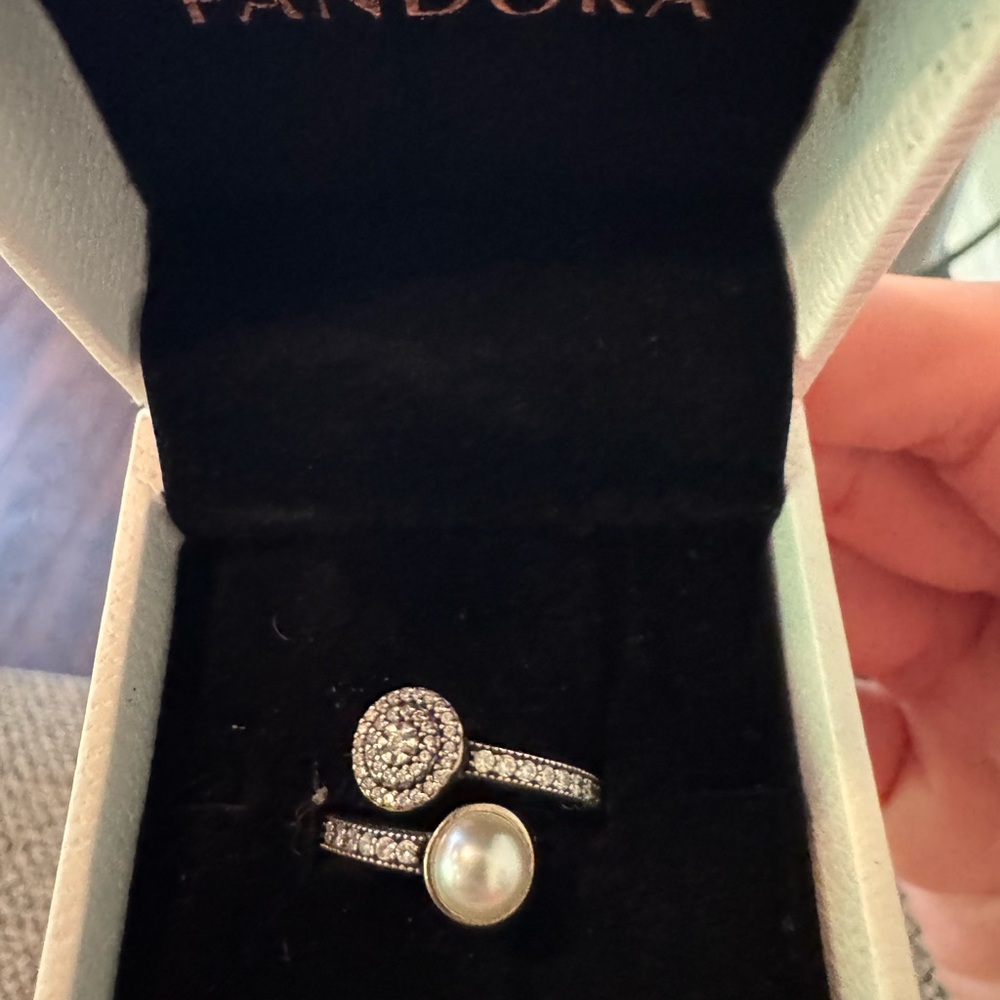 Pandora Silver and White Crystal Pearl Wrap Ring